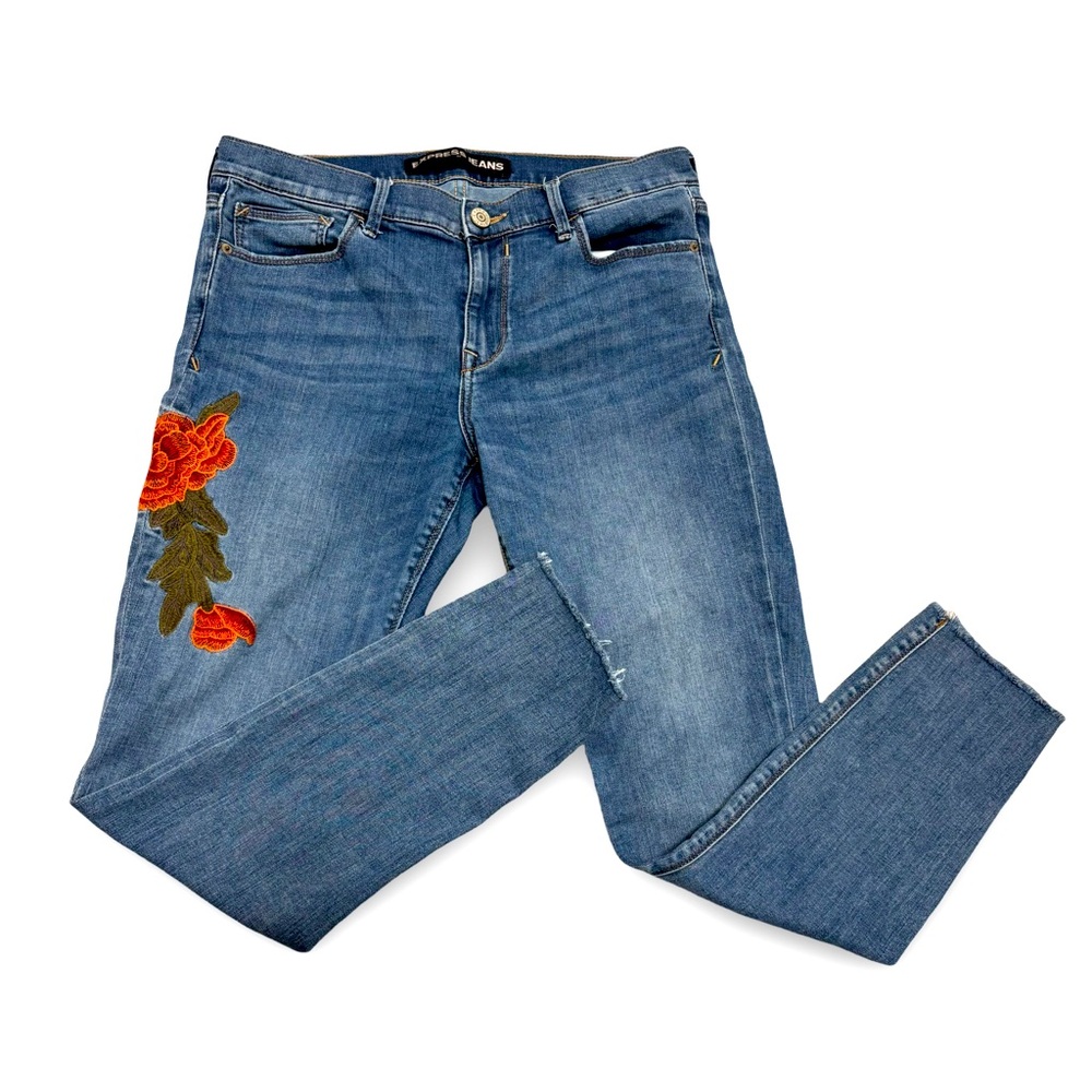 Express Floral Embroidered Women's Denim Mid Rise Skinny Jeans Size 12